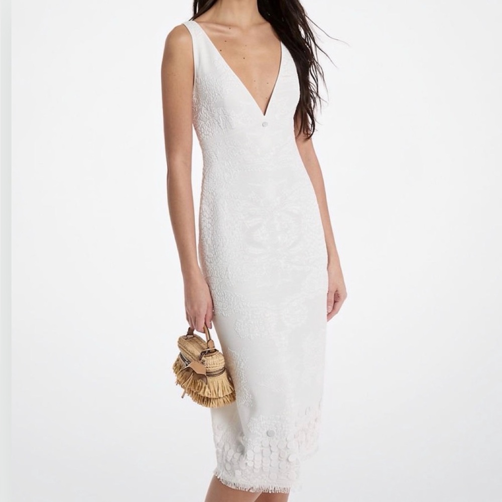 Vintage CHANEL 2006 Cruise White Jacquard Knit Midi Dress
